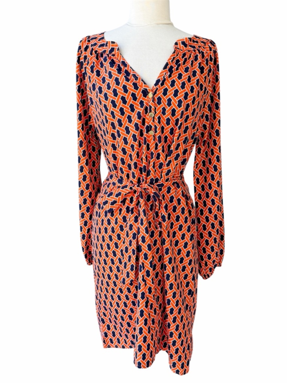 NWT Mud Pie Sz M Orange Navy Belted Shirt Dress | Florida Gators | Auburn Colors - Picture 2 of 10